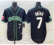 Men's Mexico Baseball #7 Julio Urias Number 2023 Black White World Classic Stitched Jerseys