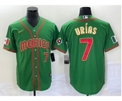 Men's Mexico Baseball #7 Julio Urias Number 2023 Green Red Gold World Baseball Classic Stitched Jersey 2