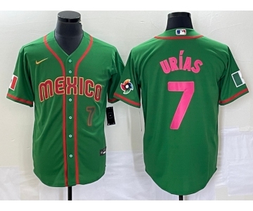 Men's Mexico Baseball #7 Julio Urias Number 2023 Green World Classic Stitched Jersey10