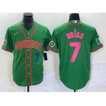 Men's Mexico Baseball #7 Julio Urias Number 2023 Green World Classic Stitched Jersey11