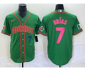 Men's Mexico Baseball #7 Julio Urias Number 2023 Green World Classic Stitched Jersey11