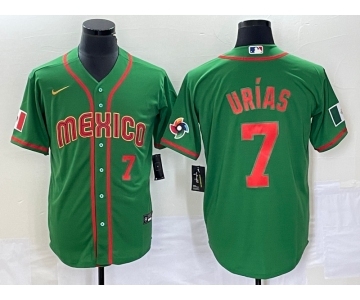 Men's Mexico Baseball #7 Julio Urias Number 2023 Green World Classic Stitched Jersey12