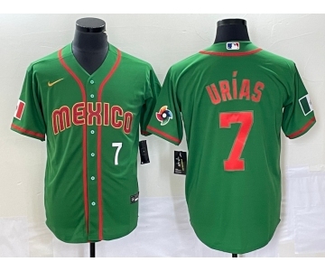 Men's Mexico Baseball #7 Julio Urias Number 2023 Green World Classic Stitched Jersey13