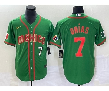 Men's Mexico Baseball #7 Julio Urias Number 2023 Green World Classic Stitched Jersey14