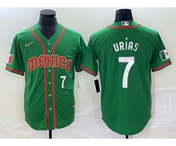 Men's Mexico Baseball #7 Julio Urias Number 2023 Green World Classic Stitched Jersey1