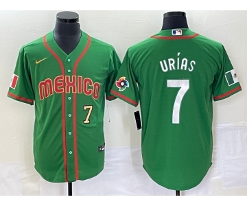 Men's Mexico Baseball #7 Julio Urias Number 2023 Green World Classic Stitched Jersey2