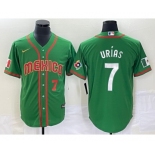 Men's Mexico Baseball #7 Julio Urias Number 2023 Green World Classic Stitched Jersey5