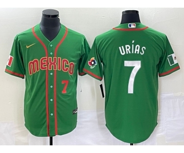 Men's Mexico Baseball #7 Julio Urias Number 2023 Green World Classic Stitched Jersey5