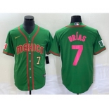 Men's Mexico Baseball #7 Julio Urias Number 2023 Green World Classic Stitched Jersey6