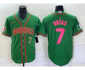 Men's Mexico Baseball #7 Julio Urias Number 2023 Green World Classic Stitched Jersey6