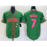 Men's Mexico Baseball #7 Julio Urias Number 2023 Green World Classic Stitched Jersey7