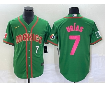 Men's Mexico Baseball #7 Julio Urias Number 2023 Green World Classic Stitched Jersey8