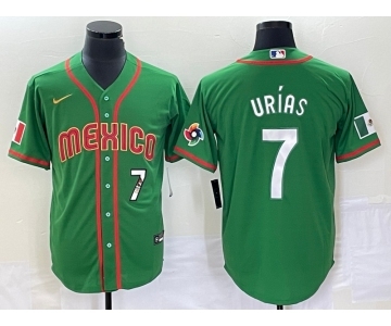 Men's Mexico Baseball #7 Julio Urias Number 2023 Green World Classic Stitched Jersey