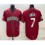 Men's Mexico Baseball #7 Julio Urias Number 2023 Red Blue World Baseball Classic Stitched Jersey1