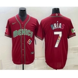 Men's Mexico Baseball #7 Julio Urias Number 2023 Red Blue World Baseball Classic Stitched Jersey