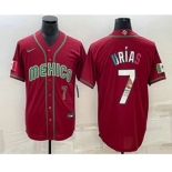 Men's Mexico Baseball #7 Julio Urias Number 2023 Red Blue World Baseball Classic Stitched Jerseys