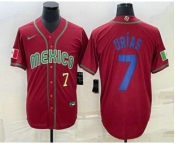 Men's Mexico Baseball #7 Julio Urias Number 2023 Red Blue World Baseball Classic Stitched Jerseys