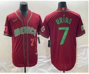 Men's Mexico Baseball #7 Julio Urias Number 2023 Red Green World Baseball Classic Stitched Jersey