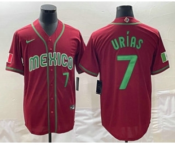 Men's Mexico Baseball #7 Julio Urias Number 2023 Red Green World Baseball Classic Stitched Jerseys