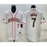 Men's Mexico Baseball #7 Julio Urias Number 2023 White Blue World Baseball Classic Stitched Jersey1