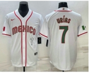 Men's Mexico Baseball #7 Julio Urias Number 2023 White Blue World Baseball Classic Stitched Jersey