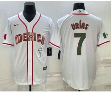 Mens Mexico Baseball #7 Julio Urias Number 2023 White Blue World Baseball Classic Stitched Jersey