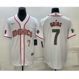 Men's Mexico Baseball #7 Julio Urias Number 2023 White Blue World Baseball Classic Stitched Jerseys