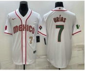 Men's Mexico Baseball #7 Julio Urias Number 2023 White Blue World Baseball Classic Stitched Jerseys