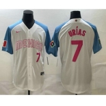 Men's Mexico Baseball #7 Julio Urias Number 2023 White Blue World Classic Stitched Jersey.