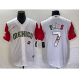 Men's Mexico Baseball #7 Julio Urias Number 2023 White Red World Classic Stitched Jersey 15