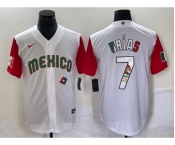 Men's Mexico Baseball #7 Julio Urias Number 2023 White Red World Classic Stitched Jersey 15