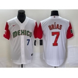 Men's Mexico Baseball #7 Julio Urias Number 2023 White Red World Classic Stitched Jersey 17