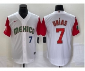 Men's Mexico Baseball #7 Julio Urias Number 2023 White Red World Classic Stitched Jersey 17