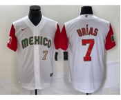 Men's Mexico Baseball #7 Julio Urias Number 2023 White Red World Classic Stitched Jersey 18