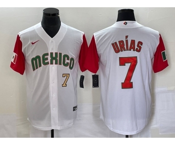 Men's Mexico Baseball #7 Julio Urias Number 2023 White Red World Classic Stitched Jersey 18