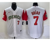 Men's Mexico Baseball #7 Julio Urias Number 2023 White Red World Classic Stitched Jersey 19