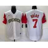 Men's Mexico Baseball #7 Julio Urias Number 2023 White Red World Classic Stitched Jersey 22