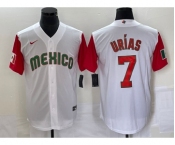 Men's Mexico Baseball #7 Julio Urias Number 2023 White Red World Classic Stitched Jersey 22