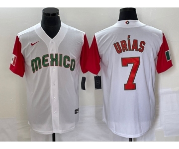 Men's Mexico Baseball #7 Julio Urias Number 2023 White Red World Classic Stitched Jersey 22