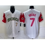 Men's Mexico Baseball #7 Julio Urias Number 2023 White Red World Classic Stitched Jersey 27