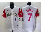 Men's Mexico Baseball #7 Julio Urias Number 2023 White Red World Classic Stitched Jersey 28