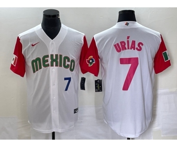 Men's Mexico Baseball #7 Julio Urias Number 2023 White Red World Classic Stitched Jersey 28