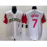 Men's Mexico Baseball #7 Julio Urias Number 2023 White Red World Classic Stitched Jersey 29