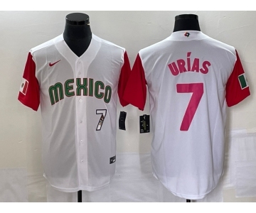 Men's Mexico Baseball #7 Julio Urias Number 2023 White Red World Classic Stitched Jersey 29