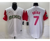 Men's Mexico Baseball #7 Julio Urias Number 2023 White Red World Classic Stitched Jersey 30