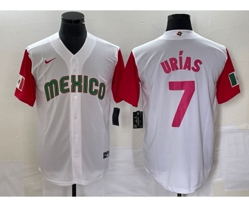 Men's Mexico Baseball #7 Julio Urias Number 2023 White Red World Classic Stitched Jersey 30