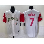 Men's Mexico Baseball #7 Julio Urias Number 2023 White Red World Classic Stitched Jersey 31