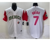 Men's Mexico Baseball #7 Julio Urias Number 2023 White Red World Classic Stitched Jersey 31