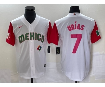 Men's Mexico Baseball #7 Julio Urias Number 2023 White Red World Classic Stitched Jersey 31