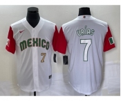 Men's Mexico Baseball #7 Julio Urias Number 2023 White Red World Classic Stitched Jersey 34